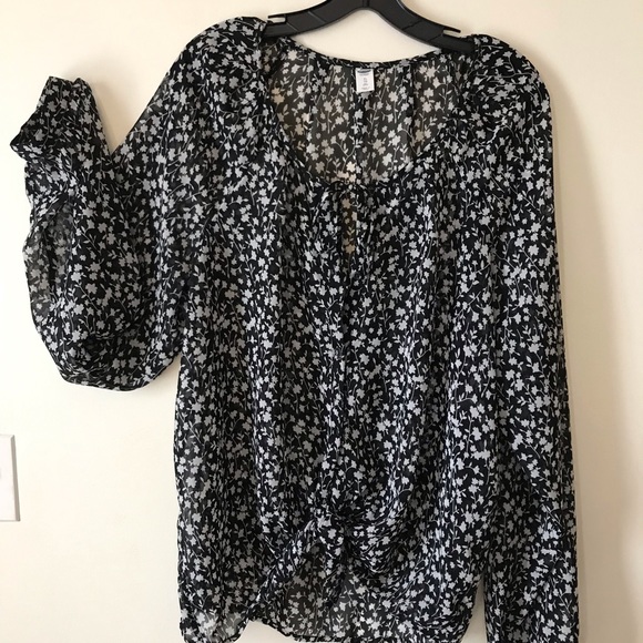 Old Navy Tops - Sheer Black with white print blouse